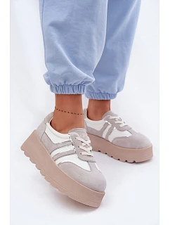 Semišové tenisky na platformě model 22095152 bílé - Goe