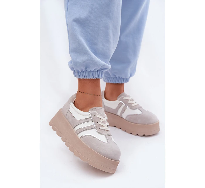 Semišové tenisky na platformě model 22095152 bílé - Goe