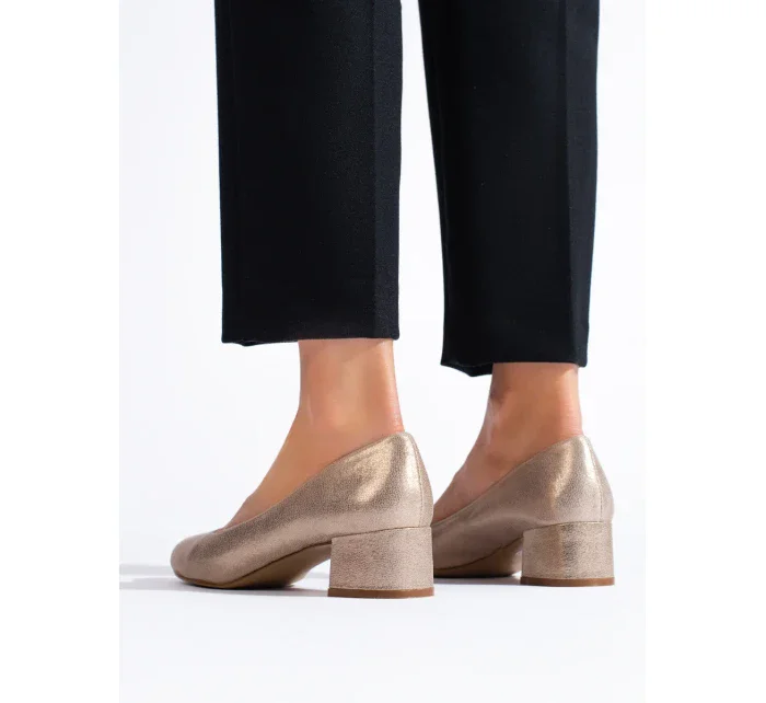 Praktické zlaté  lodičky dámské na plochém podpatku