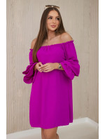 Španělské šaty s volánky na rukávu tmavě fialová