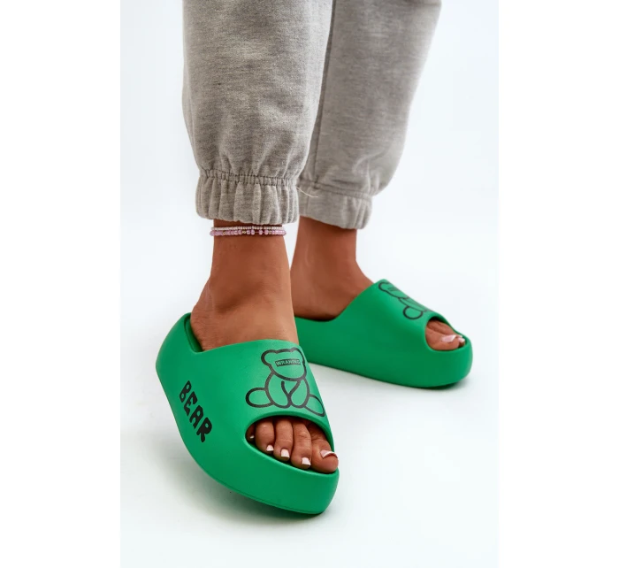 Dámské pěnové žabky na masivní podrážce s medvídkem Zelené model 21665955 - Boto
