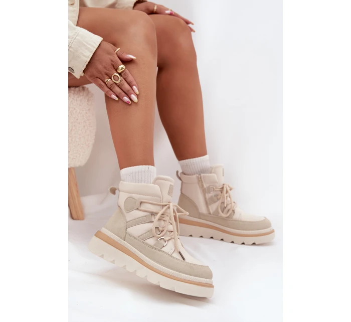 Dámské Botky Trapery Na Platformě Světle Béžové model 21707114 - Boto