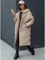 Dámská zimní dlouhá bunda oversize s kapucí MELVIN tmavě béžová FashionStreet TY4509