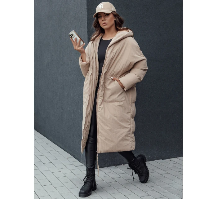 Dámská zimní dlouhá bunda oversize s kapucí MELVIN tmavě béžová FashionStreet TY4509