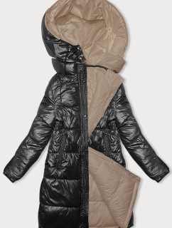Černo-béžová hrubší oboustranná dámská zimní bunda (V767)