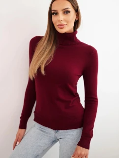 Dámský svetr z viskózy s rolákem a dlouhým rukávem bordový