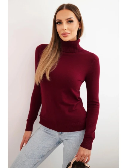 Dámský svetr z viskózy s rolákem a dlouhým rukávem bordový