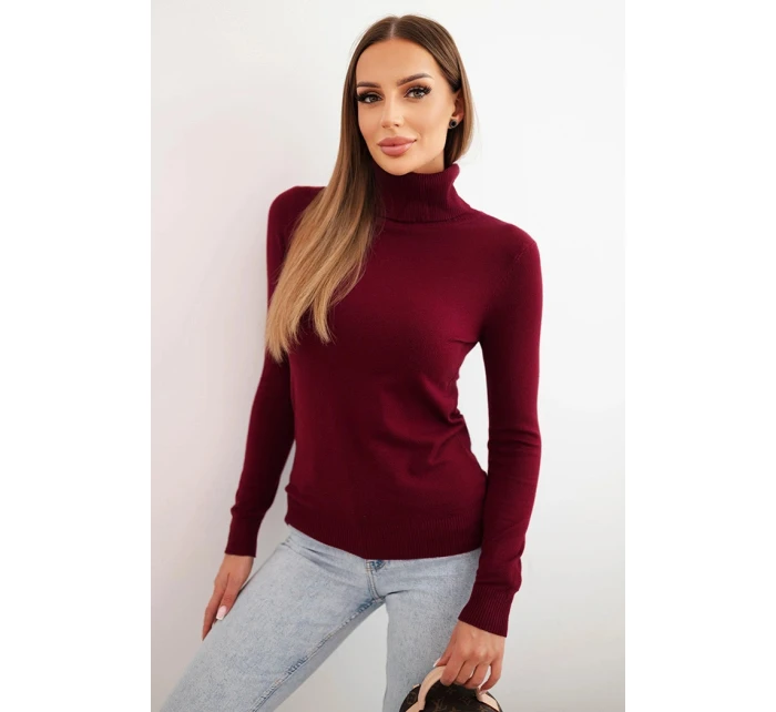 Dámský svetr z viskózy s rolákem a dlouhým rukávem bordový