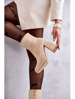 Dámské semišové kozačky na vysokém podpatku Světle béžová model 21595991 - Boto