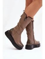 Kožené Dámské Kozačky S Tmavě Béžové model 21821669 - Zazoo