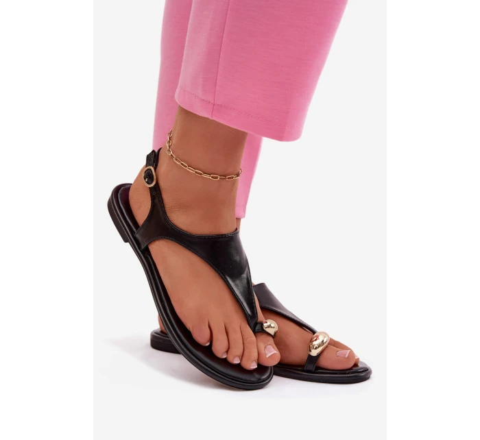 Dámské sandály na nízkém podpatku se zlatým detailem Černé model 21956157 - Boto