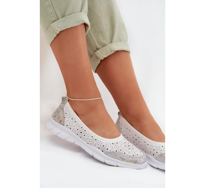 Kožené Ažurové Baleríny model 22027780 Bílé - S.Barski
