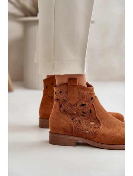 Dámské Kotníkové Boty Ažurové Na Zip Camel S.Barski Dámské Kotníkové Boty Ažurové Na Zip Camel S.Barski