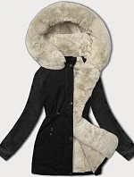 Dámská parka s džínovými rukávy Way Mode černo-béžová (WD202301)