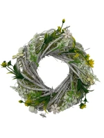 DEKORAČNÍ VĚNEC BÍLÝ A ZELENÝ S RŮŽEMI PRŮMĚR 24 CM