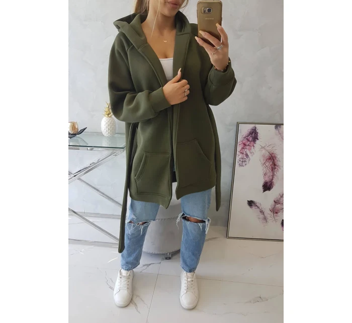 Zateplená bunda s vázáním v pase khaki barvy Zateplená bunda s vázáním v pase khaki barvy