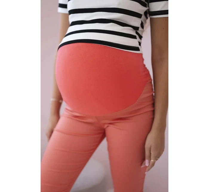 Těhotenské kalhoty, barevná džínovina tmavě meruňková