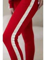Dámská bavlněná souprava s proužky a stahovacími lemy červený Dámská bavlněná souprava s proužky a stahovacími lemy červený