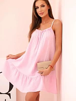 Dámské mušelínové šaty s ramínky a volánem bonbónově růžová