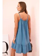 Dámské mušelínové šaty s ramínky a volánem džínovina