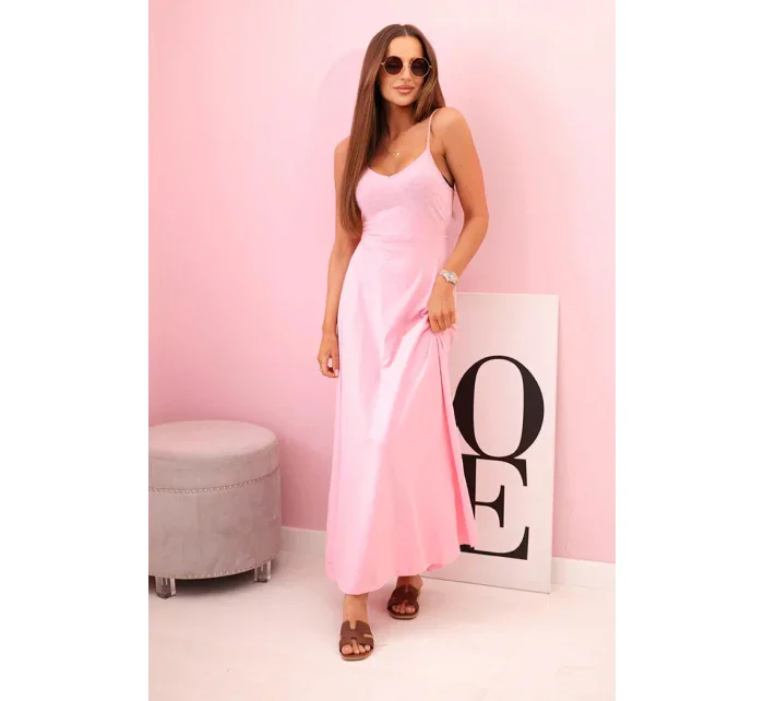 Dámské šaty na ramínka s rozšířeným spodkem světle růžová