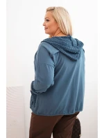 Dámská mikina Plus Size bavlněná oversize s dlouhým rukávem džínová modrá