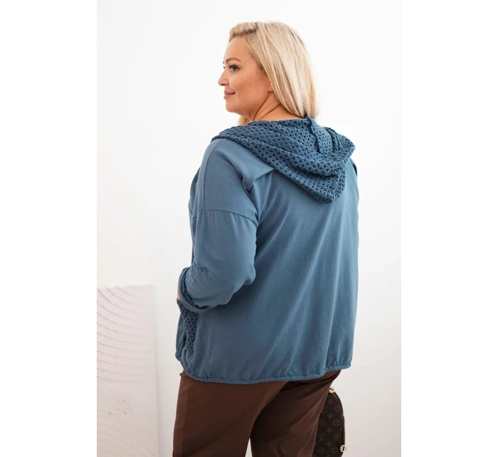 Dámská mikina Plus Size bavlněná oversize s dlouhým rukávem džínová modrá