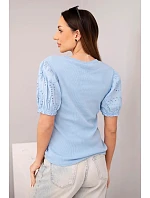 Dámská bavlněná žebrovaná halenka s rukávem a modrá model 22045173 - K-Fashion