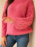 Dámský svetr s model 22540796 rukávy růžová - K-Fashion Dámský svetr s model 22540796 rukávy růžová - K-Fashion