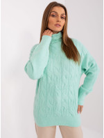 Mátový pletený svetr s rolákem
