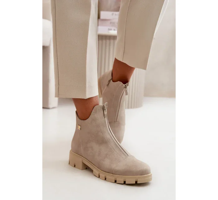Zateplené Dámské Kotníkové Boty S Eko Kožené Zlaté model 20712781 - Kesi Zateplené Dámské Kotníkové Boty S Eko Kožené Zlaté model 20712781 - Kesi