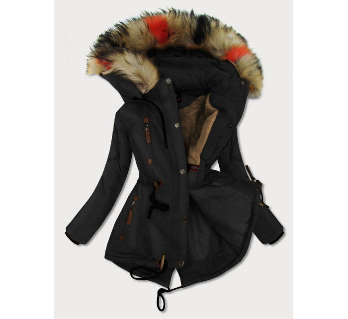 Černá dámská zimní bunda s kapucí (208-1)