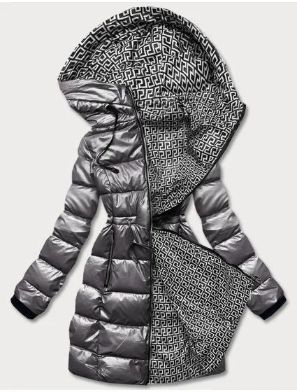 Šedá oboustranná dámská metalická bunda (b8070-70) Šedá oboustranná dámská metalická bunda (b8070-70)