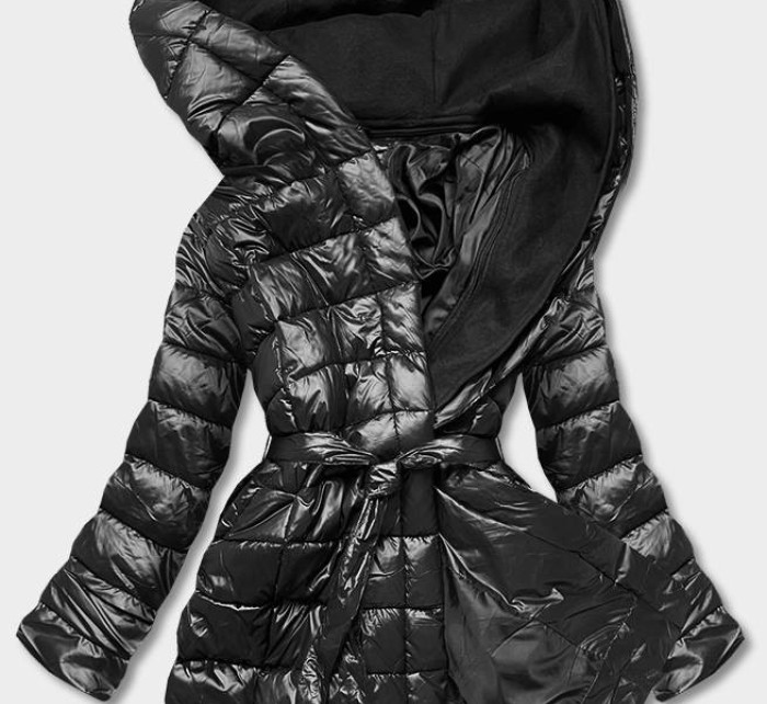 Černá prošívaná bunda se dvojitou kapucí (L22-9862-1)