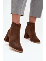 Kozačky z přírodního semiše s vysokým podpatkem vyhřívané hnědé model 21712923 - Zazoo