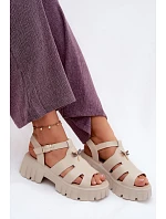 Kožené dámské sandály na platformě s vážkou Vinceza 79627 Béžové