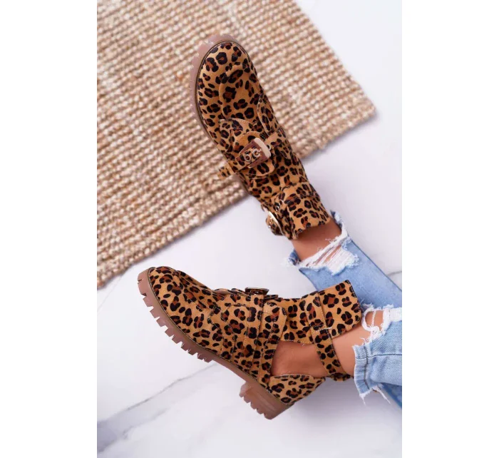 Dámské Kotníkové Boty Lu Boo Semišové s vykrojením Leopard Rock Girl