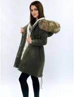 Dámská zimní bunda parka v army barvě s odepínací podšívkou a kapucí (7626)