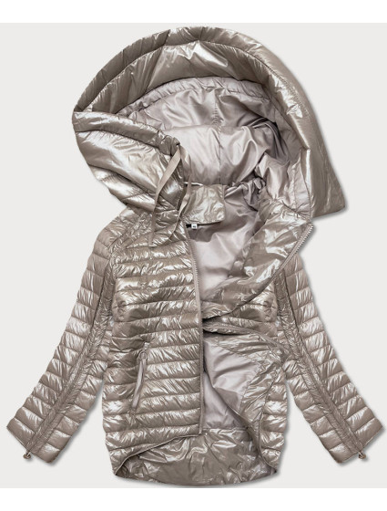 Asymetrická béžová dámská bunda s kapucí model 17214456 - MINORITY