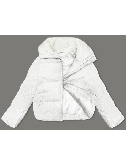 Bílá dámská manšestrová bunda s vysokým stojáčkem J Style (5M3230-281)