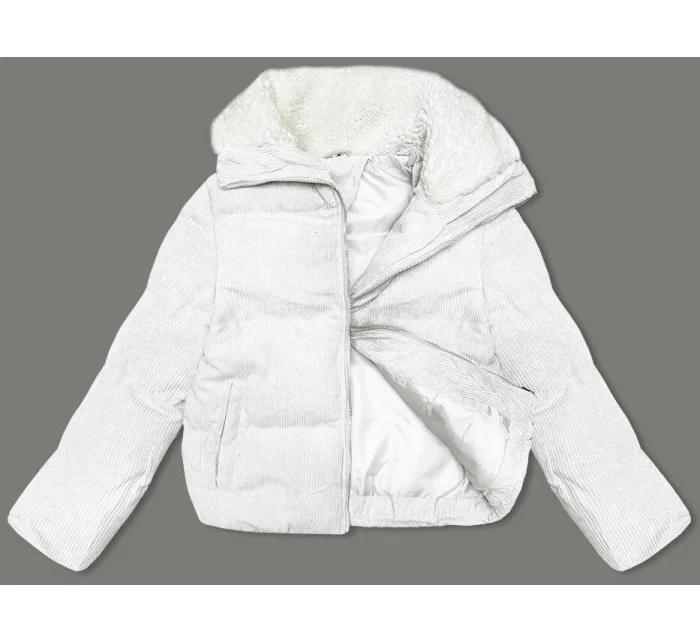 Bílá dámská manšestrová bunda s vysokým stojáčkem J Style (5M3230-281)