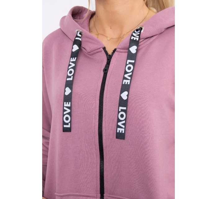 Mikina s delšími zády a kapucí tmavě růžová