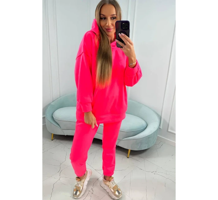 Zateplená sada s mikinou s kapucí růžová neonová