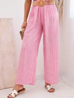 Dámské pruhované viskózové kalhoty se širokými nohavicemi růžový