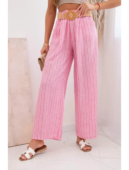 Dámské pruhované viskózové kalhoty se širokými nohavicemi růžový