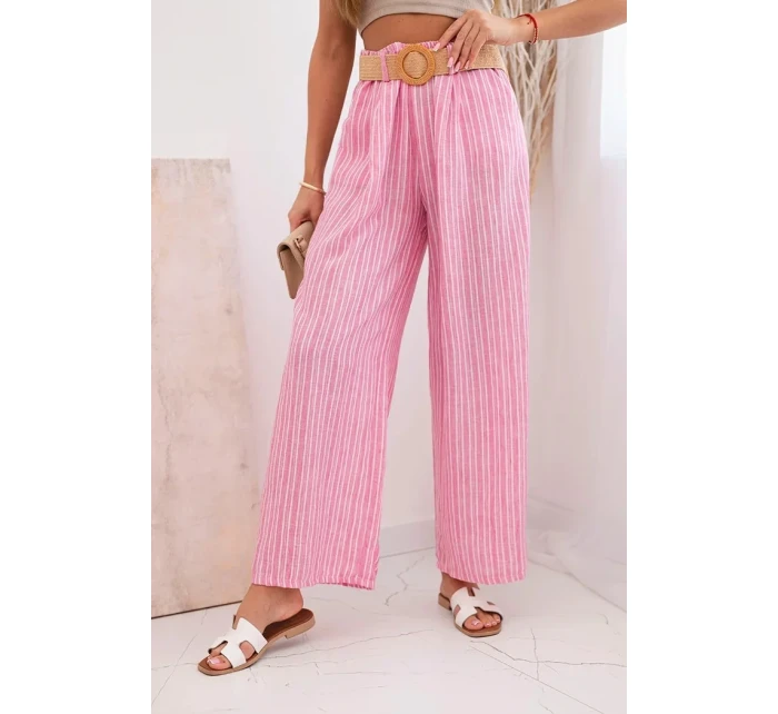 Dámské pruhované viskózové kalhoty se širokými nohavicemi růžový