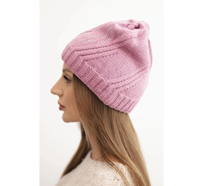 Dámská zimní čepice s vlnou volného střihu model 21783005 růžová - K-Fashion Dámská zimní čepice s vlnou volného střihu model 21783005 růžová - K-Fashion