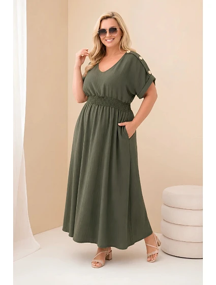 Dámské šaty Plus Size s nabíraným pasem khaki Dámské šaty Plus Size s nabíraným pasem khaki