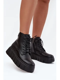 Kožené zateplené dámské kotníkové boty na platformě Vinceza 66803 Černé