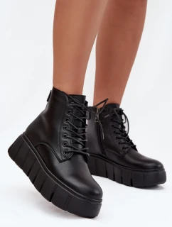 Kožené zateplené dámské kotníkové boty na platformě Vinceza 66803 Černé